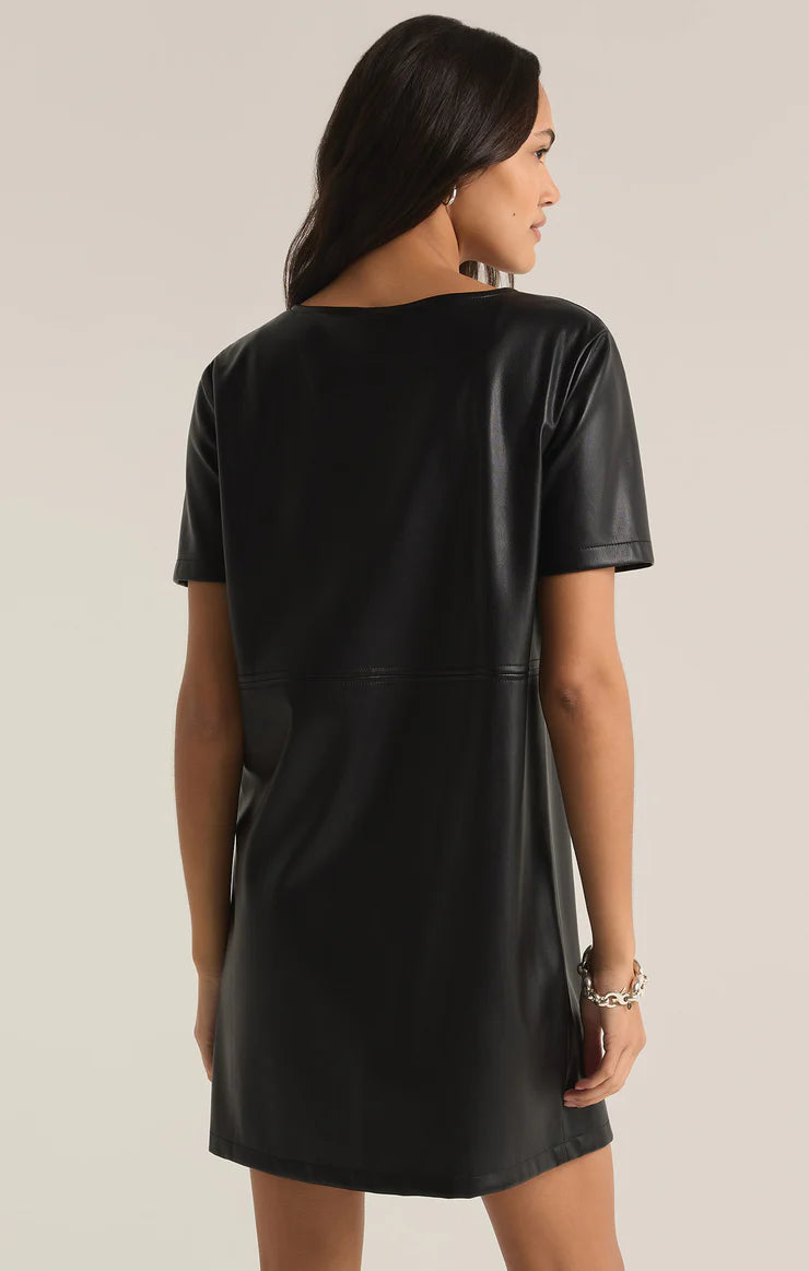 Z Supply Black London Faux Leather Dress laurel e. boutique Z Supply Black London Faux Leather Dress laurel e. boutique