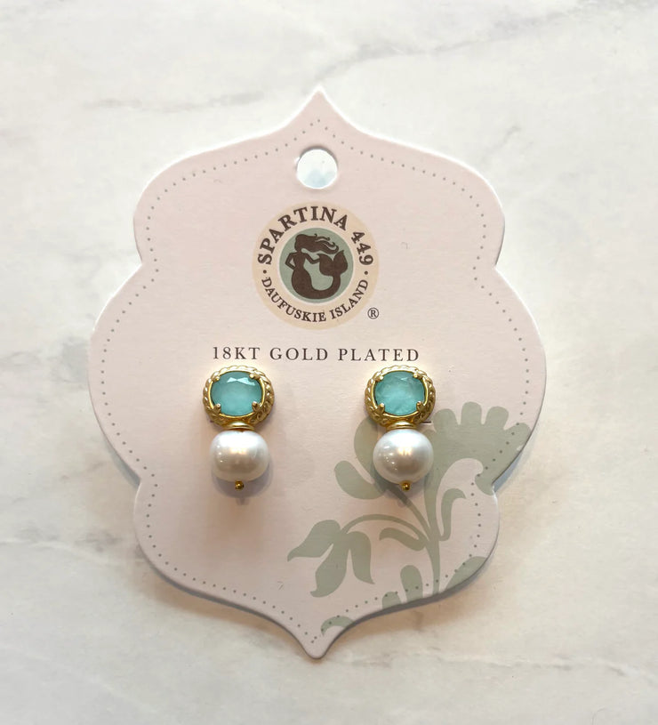 Karina petite pearl drop earrings ocean blue