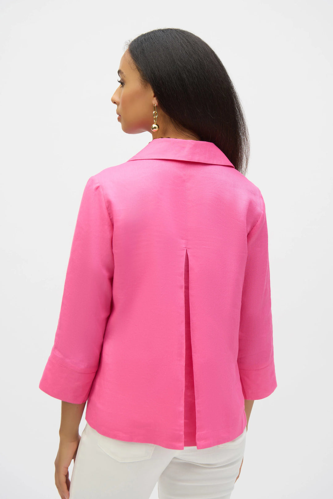 Joseph Ribkoff Linen Boxy Top with Shirt Collar—Bubble Gum pink
