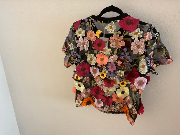 Ciello black floral top L3684-3