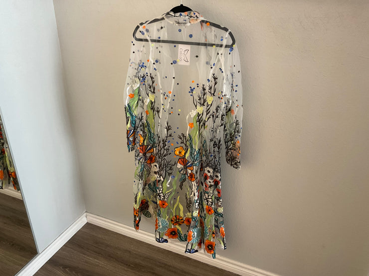 Ciello white long sleeved floral duster T417WT