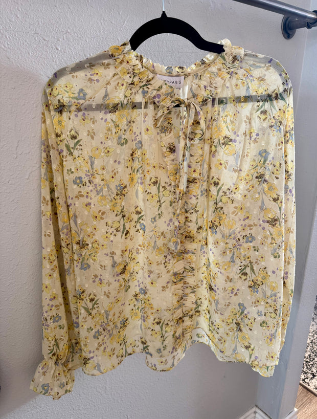 Lucy Paris Keiko long sleeve Top-yellow floral T395