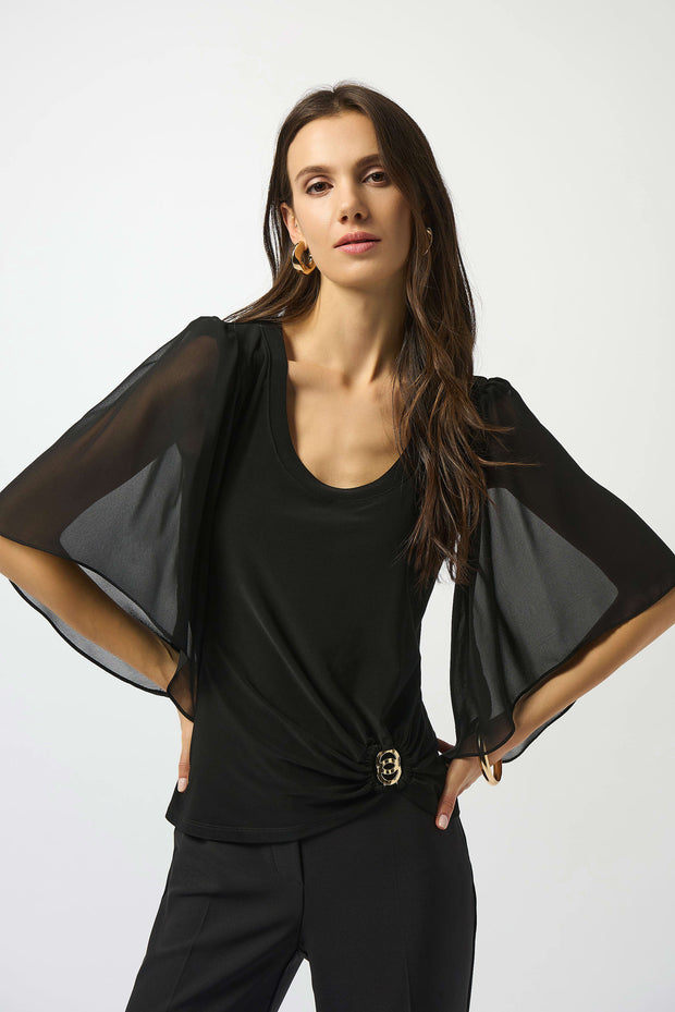 Joseph Ribkoff Silky Knit and Chiffon Fitted Top SKU#253055
