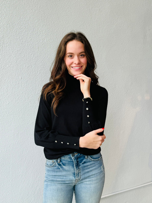 Marble 7107 Black Classic Textured Mock Sweater