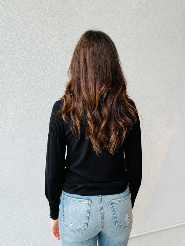 Marble 7107 Black Classic Textured Mock Sweater