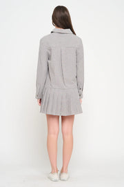 Meet Me In Santorini Black Stripe Pleat Shirt Dress SKU MS1655D-BSP