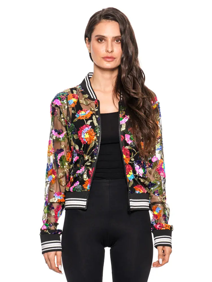 Adore A321-B - Floral Embroidered Bomber Jacket