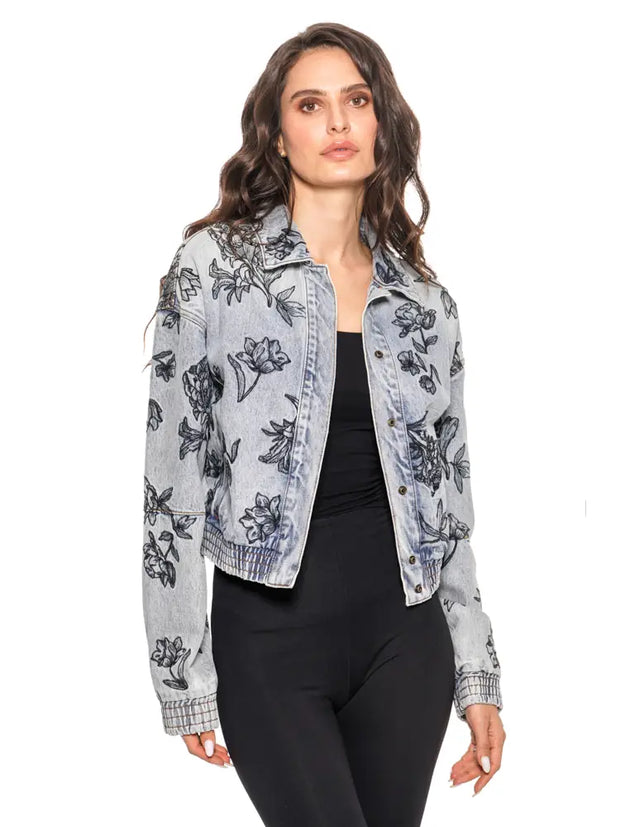 Adore B1230-1 - Denim Jacket with Floral Embroidery