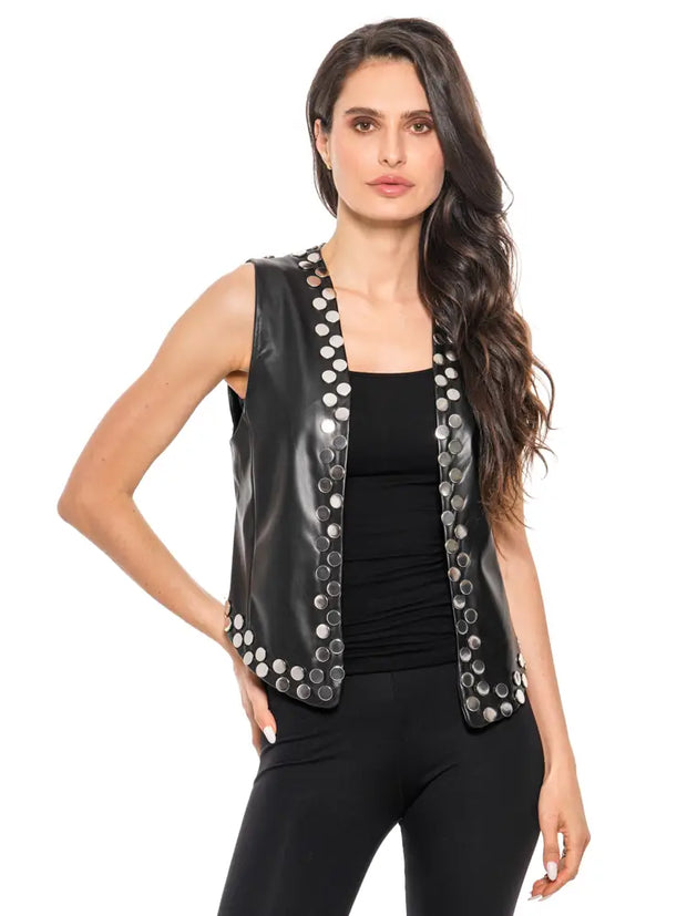 Adore L3700 - Studded Faux Leather Vest – Black
