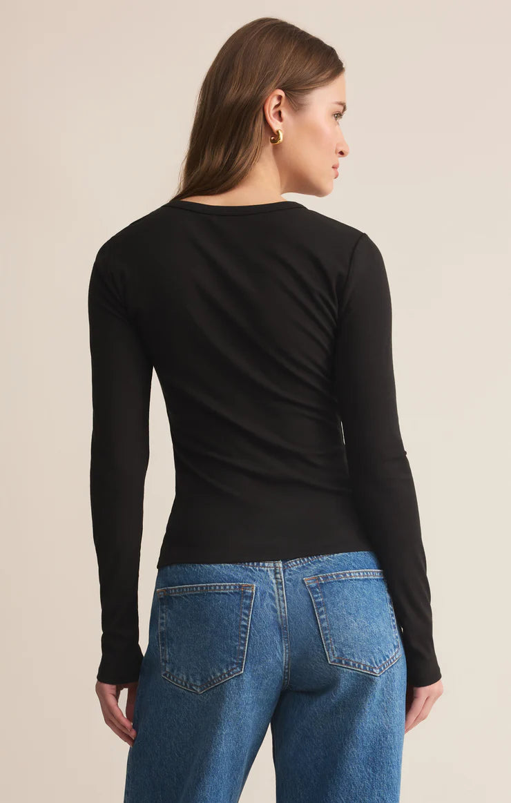Z Supply SECOND SKIN CREW LONG SLEEVE Black TOP SKU ZT254896