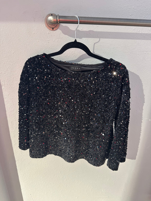 Terra Chic Black Sequin Top T558604