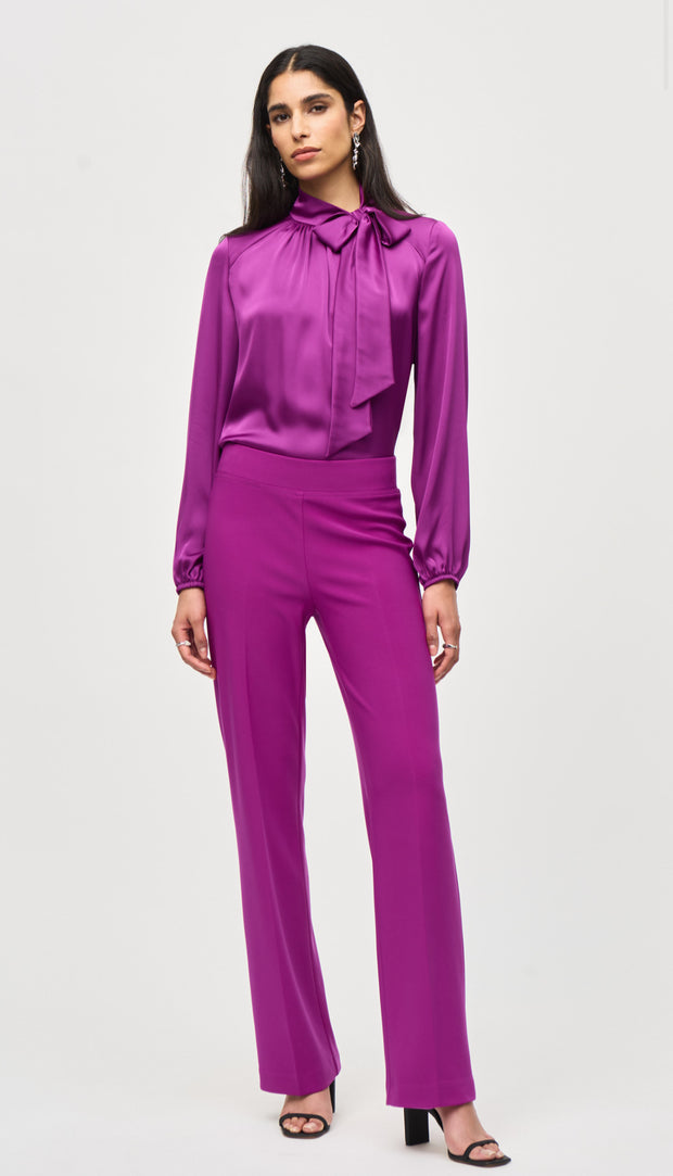 Joseph Ribkoff Empress Pink Satin Blouse Bow Neckline 243022