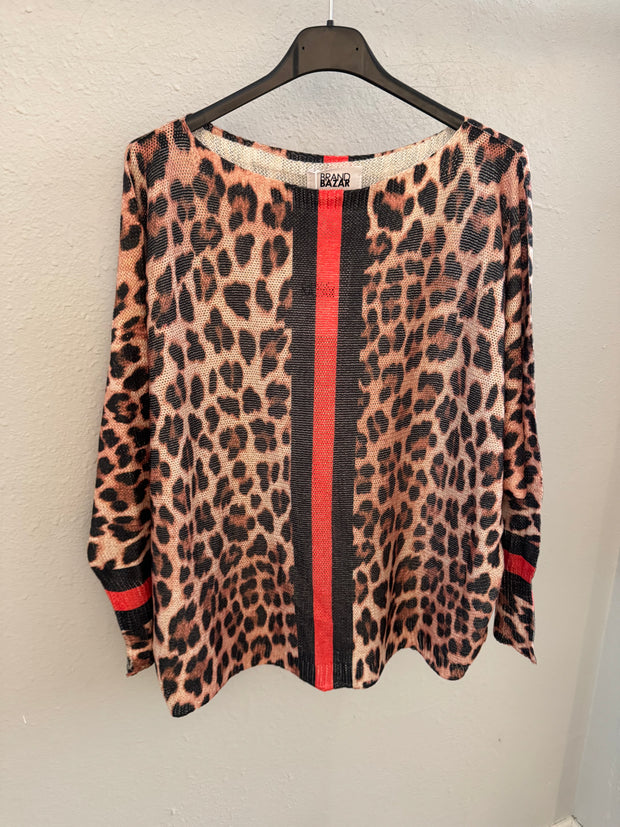 Brand Bazar Sweater leopard with red/black -one size
