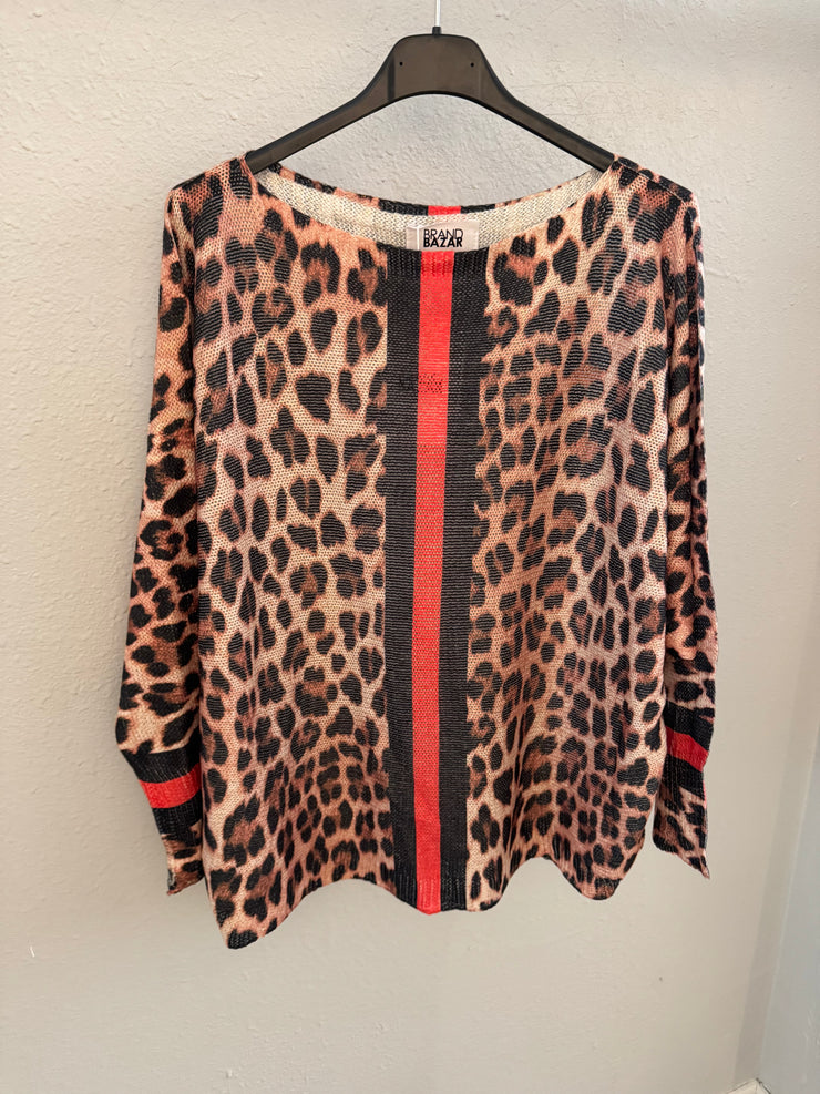 Brand Bazar Sweater leopard with red/black -one size