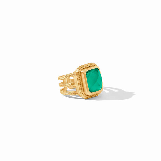 JULIE VOS CHEVEL STATEMENT RING-GOLD-IRIDESCENT EMERALD GREEN-7