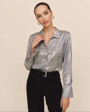 Bella Dahl Flowy Wide Collar Button Down - Silver Distress Foil SKU B2500-J90-304