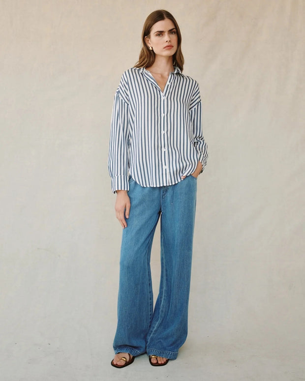 Bella Dahl Oversized Button Down- Denim Blue Stripe