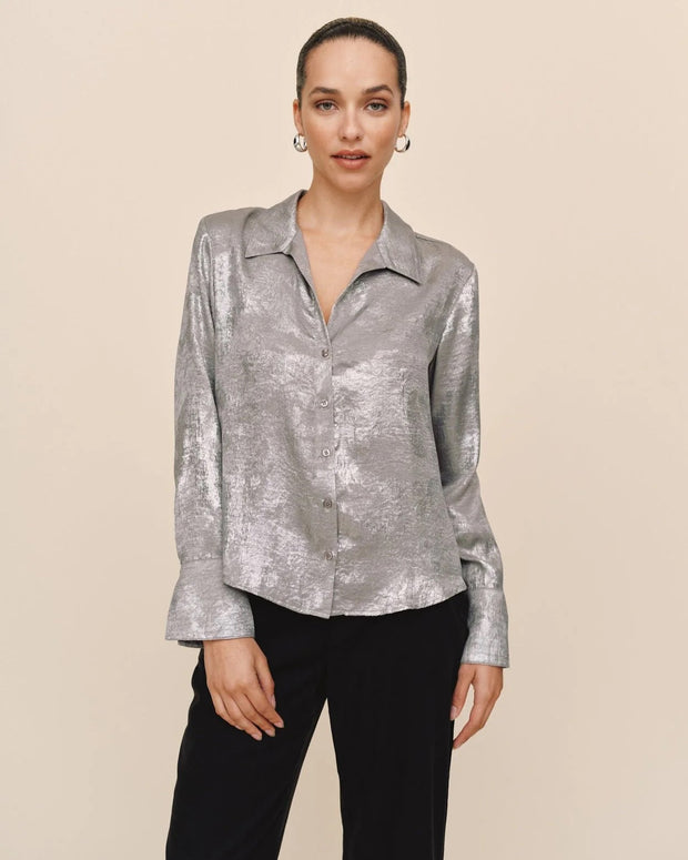 Bella Dahl Flowy Wide Collar Button Down - Silver Distress Foil SKU B2500-J90-304