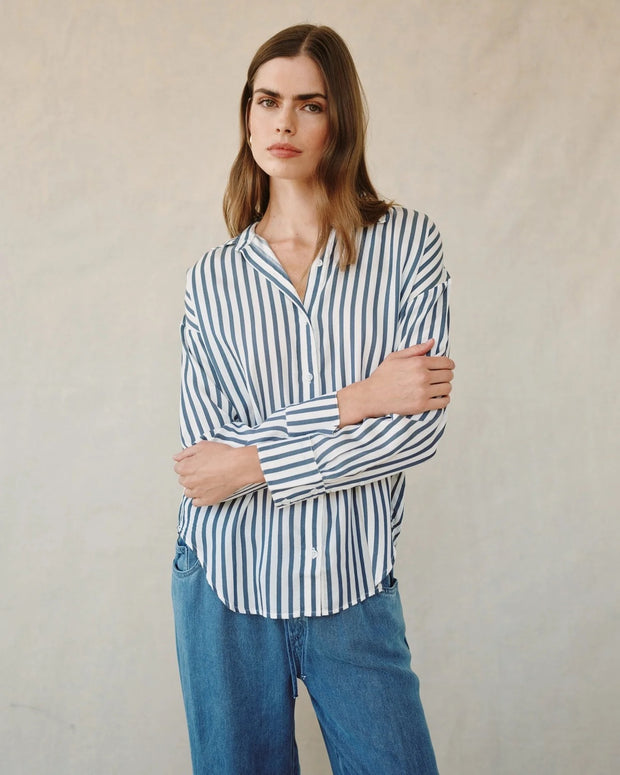 Bella Dahl Oversized Button Down- Denim Blue Stripe