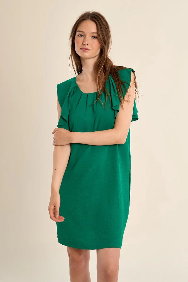 molly bracken ladies woven dress GREEN RUFFLE SLEEVE SKU P959EE – laurel e. boutique alter neck tennis dress