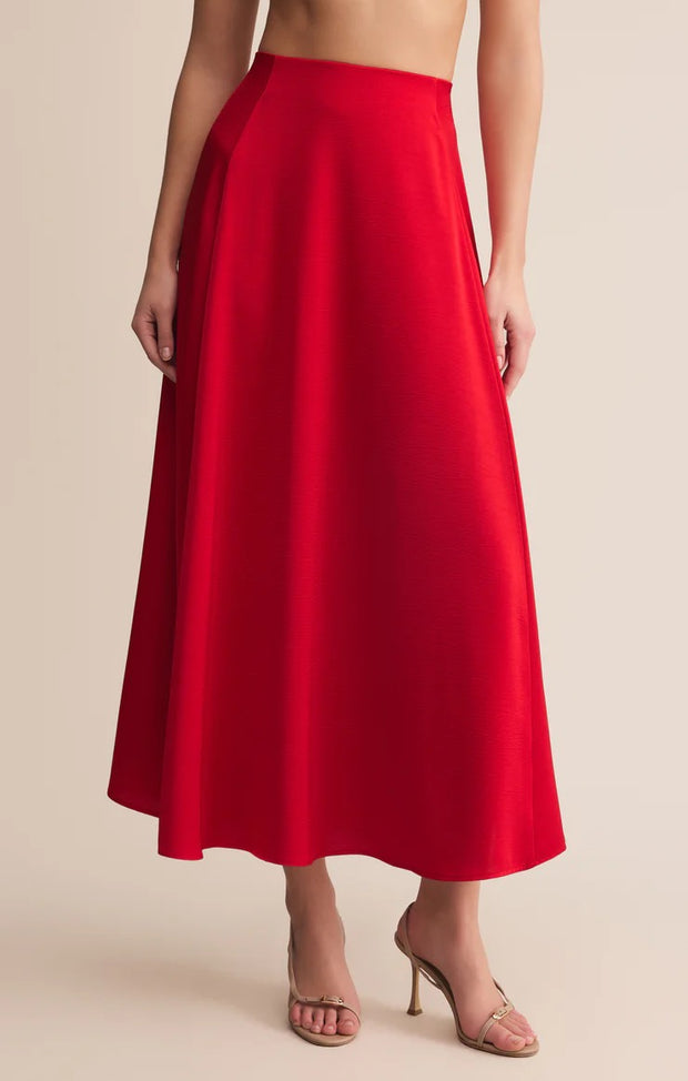 Z Supply NORTHPOINTE SATIN MIDI SKIRT Festive Red SKU ZK254564R