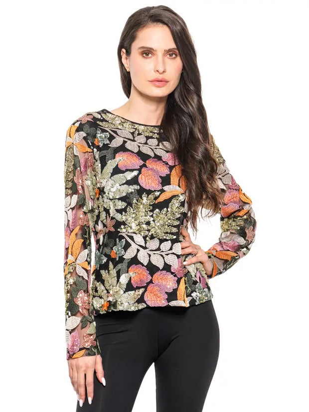 Adore L3698-2 - Embroidered Sequin Mesh Top – Autumn Garden