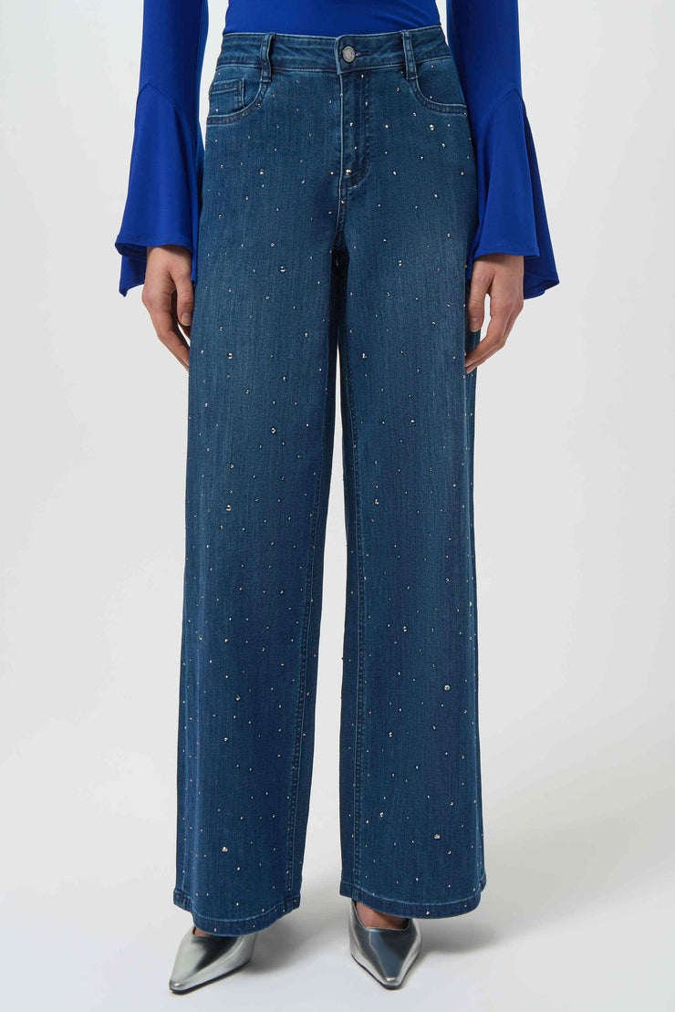 Joseph Ribkoff Classic Wide Leg Jeans with Rhinestones 254921