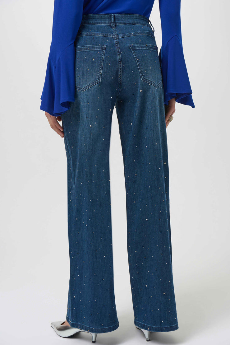 Joseph Ribkoff Classic Wide Leg Jeans with Rhinestones 254921