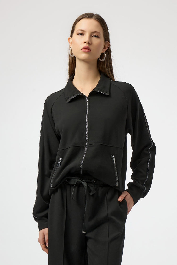 Joseph Ribkoff Scuba Jersey Funnel Neck Jacket Black 254959