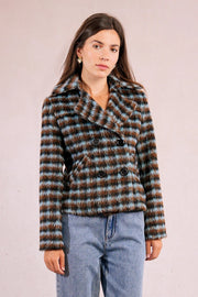 Molly Bracken LADIES WOVEN COAT Blue/Brown SKU P1831BDH-BROWN