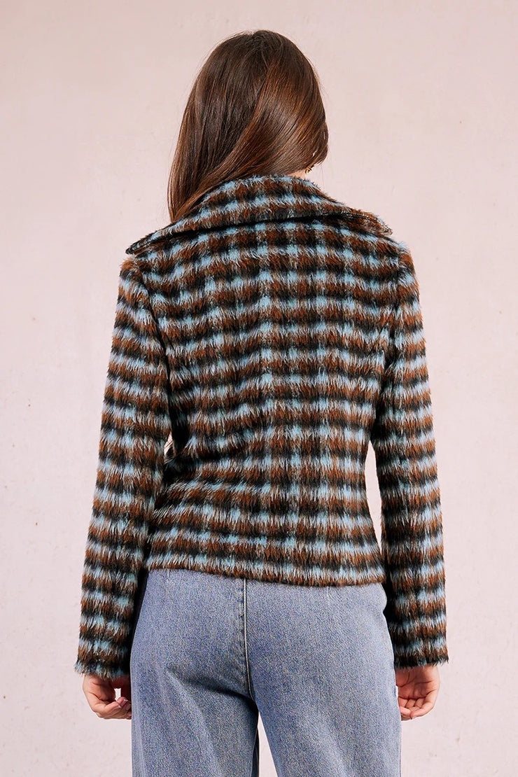 Molly Bracken LADIES WOVEN COAT Blue/Brown SKU P1831BDH-BROWN