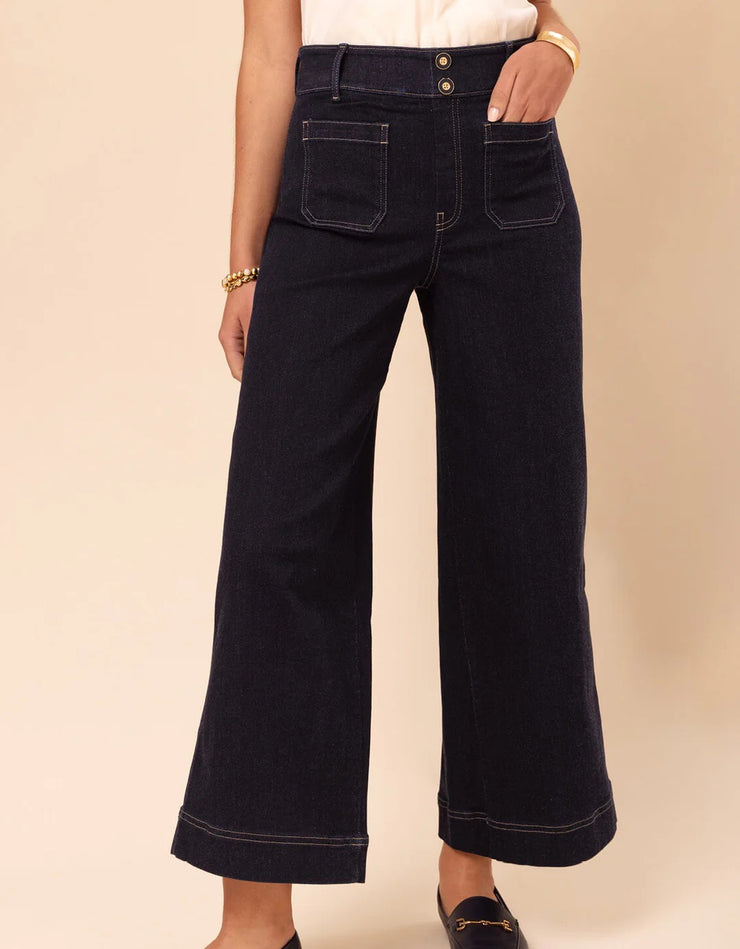 Spartina 449 Pritchard Wide Leg Pull On Jean Midnight Marina Rinse Wash SKU A10006128