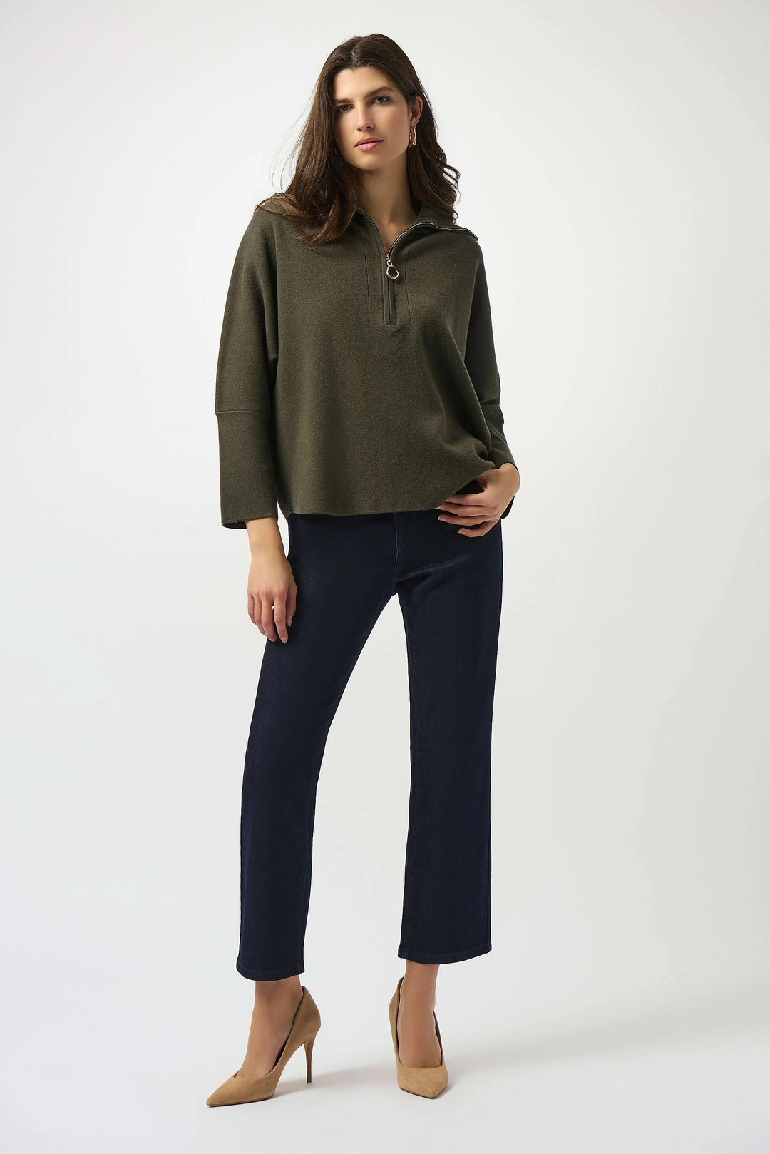 トップス 335 Joseph Ribkoff Sweater Knit Boxy Pullover With Zipped Collar
